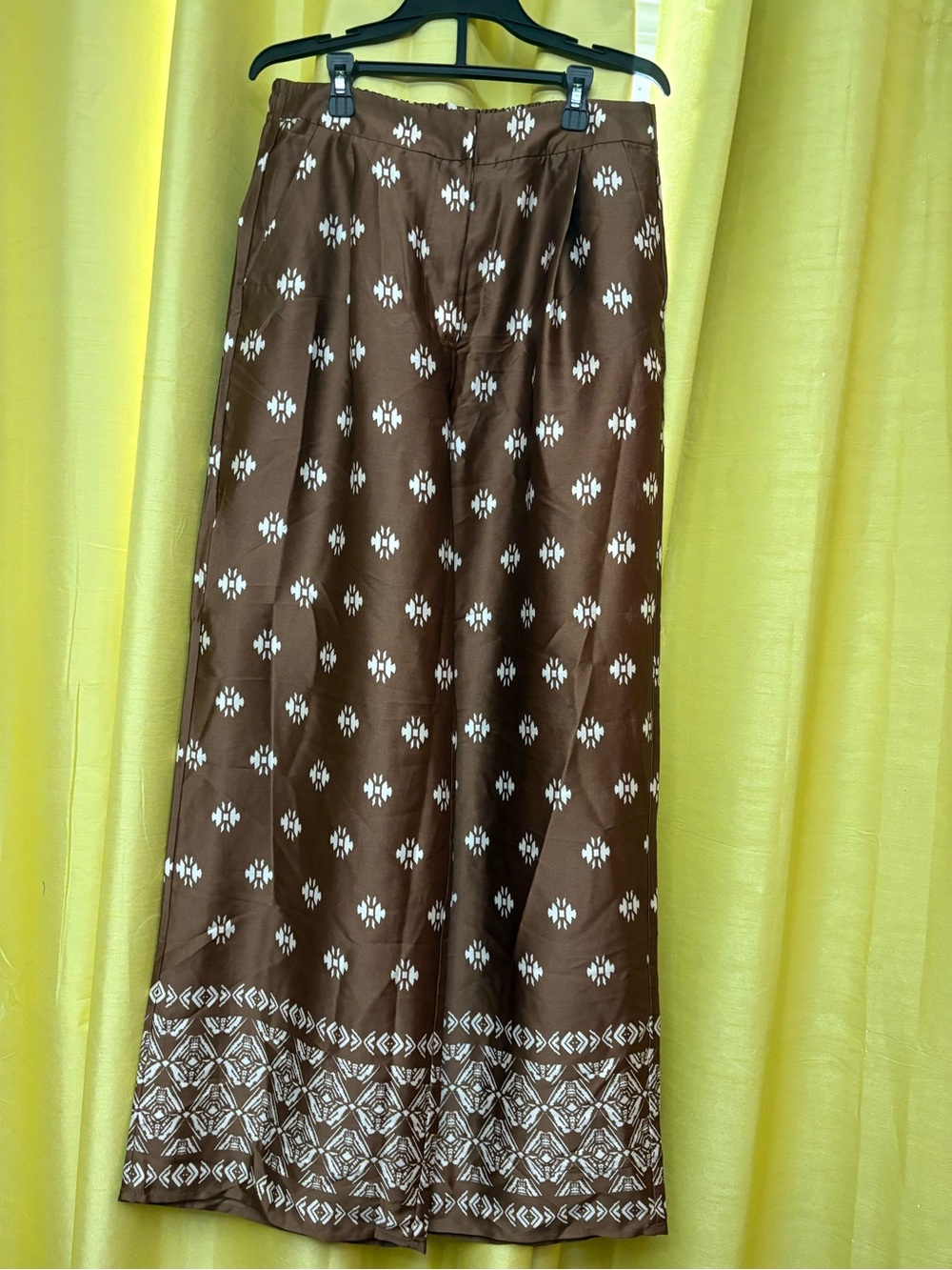 Brown Patterned Wide Leg Pants- Women's